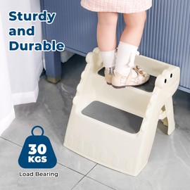 Onasti Toddler Stool Foldable Step Stool for Toddlers 2 Step Stool for Kids-Non-Slip Potty Training Stool Kids Folding Step Stool for Bathroom Sink Kitchen Counter with Cute Dinosaur Design(White)