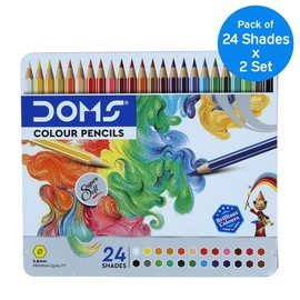 DOMS Supersoft Non-Toxic Colour Pencil Set in Flat Tin Box (24 Assorted Shades x 2 Set)