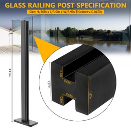 VoTwoofv Glass Railing Mid Post 43.5",304 Stainless Steel Glass Balustrade Post with Spigot Slots for Indoors & Outdoors Railing of Deck,Balcony,Attic,Staircase (Mid Post,Black)……