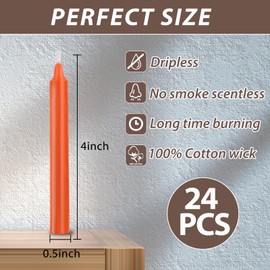 24 Pack Orange Spell Chime Candles – Premium Mini Unscented Taper Candles for Rituals, Prayer, Meditation, Altar, Spells – 4" Tall – Ideal for Witches & Spiritual Practices