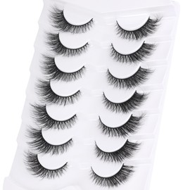 False Eyelashes Cat Eye Lashes Natural Fluffy Eyelashes Wispy Strip Lashes Mink Volume Fake Eyelashes 7 Pairs Natural Lashes Cat Eye ALICROWN