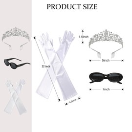 3PC Princess Costume Accessories Set for Women Crown Tiara Headband Sunglasses Gloves Bachelorette Party Dress Up for Diaries Mia