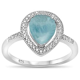 CloseoutWarehouse Larimar Cubic Zirconia Pear Shape Ring Sterling Silver Size 7