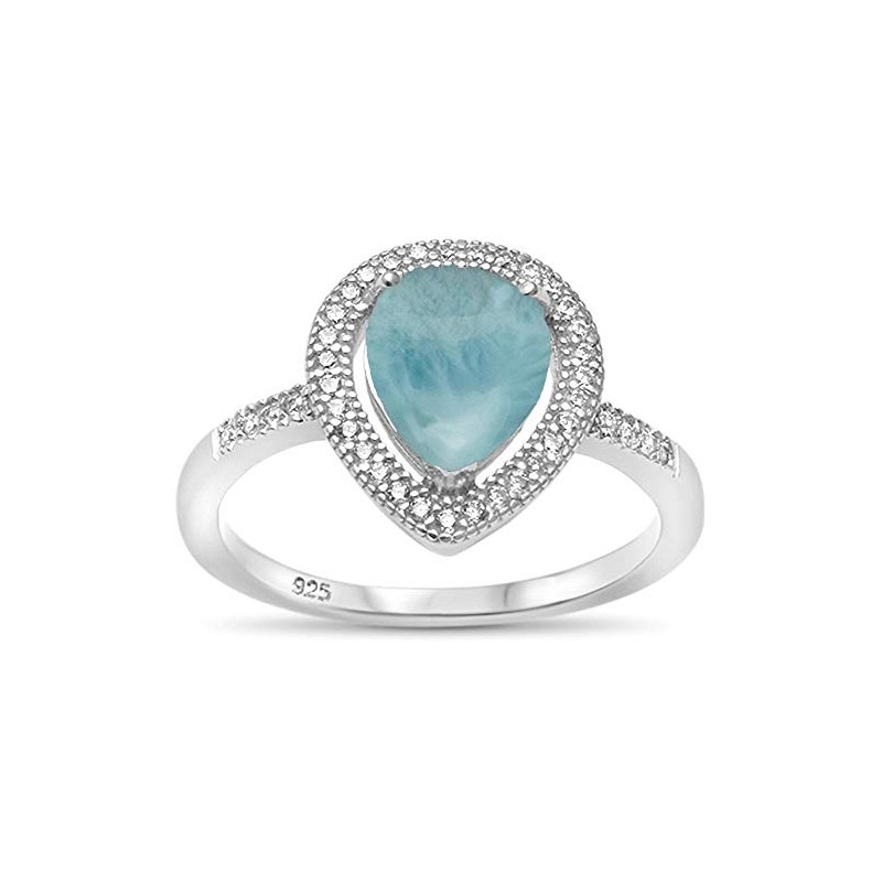CloseoutWarehouse Larimar Cubic Zirconia Pear Shape Ring Sterling Silver Size