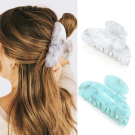 Gortin Acrylic Claw Clips Medium Hair Clips Nonslip Hair Claw for Thick Hair Fancy Hair Accessories for Women (G-White+Light blue, Free size)