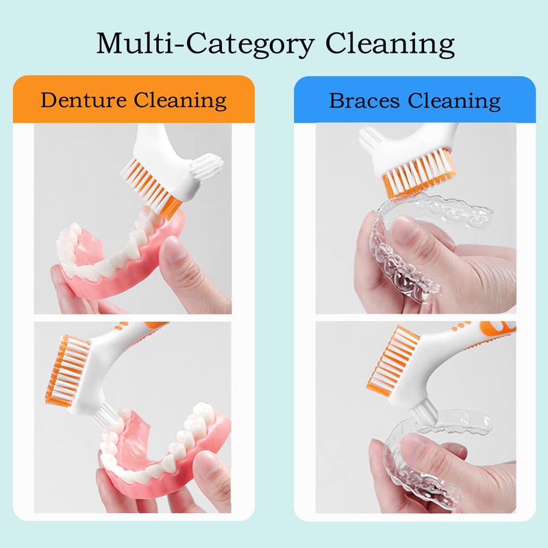 Octuitey Denture Brush 4Pcs Denture Toothbrushes，Denture Cleaning Care Cleaning Brush