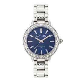 Miykon Women’s Chic Genuine Crystal Bracelet Watch (Silver Bracelet, Blue Dial, 34.5mm)