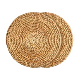 Trivet, Rattan Knitting, Heat Resistant Trivet, Set of 2, Natural Material, Rattan Mat, Rattan, Round, Washable Insulation Mat, Natural, Rattan, Thick, Heat Insulation Hot Pad, Handmade Pot Mat, Heat