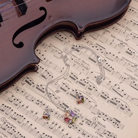 Crystalline Azuria Colorful Zirconia Crystals Rhombus Set Pendant Necklace 18 inches Earrings 18K White Gold Plated for Women