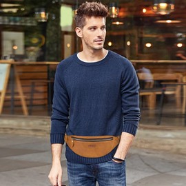 VARLIVOO Retro Waist Bag Men Sling Bag Chest Bag Genuine Leather Fanny Pack Small Shoulder Crossbody Bag Belt Bag for Hiking Outdoor Travel Brown