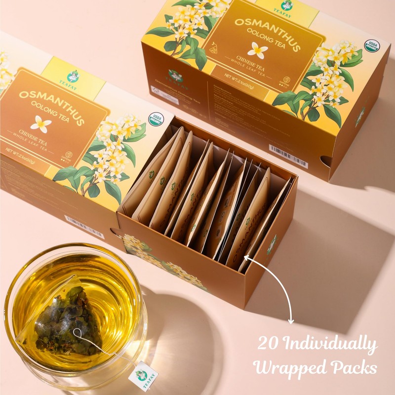 TEAFAY Organic Osmanthus Oolong Tea – 20 Count (40 Cups),