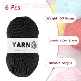 Rebower 6Pcs Black Acrylic Yarn 790 Yard 4 Ply Soft Crochet Yarns Sport Weight Yarn,[for DIY Crocheting Knitting Craft Blankets Hats]-300g