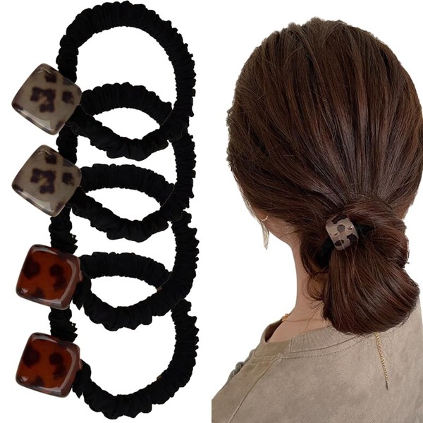 Wenlly Leopard Print Block Hair Bobbles High Elasticity Ponytail Holder