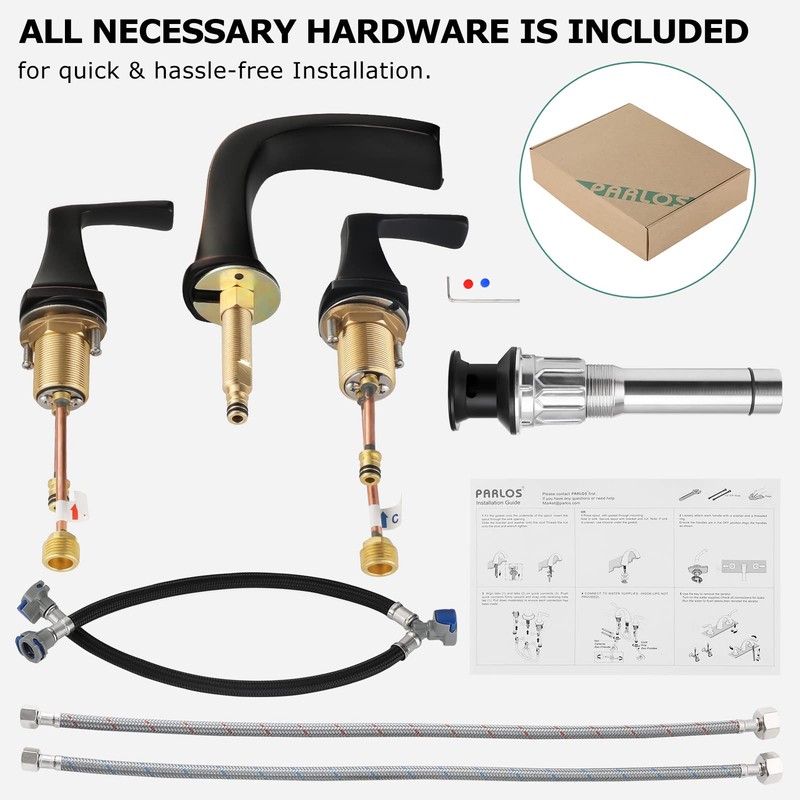 PARLOS Waterfall Widespread Two-Handle Bathroom Faucet with Metal Pop Up