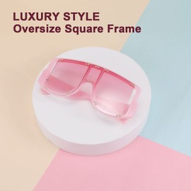 FEISEDY Oversized Fashion Square Women Sunglasses Big Frame Metal Rivet Unique Female Trend Shades B4029, Pink Frame & Pink Lens, 60mm