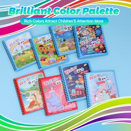 XBagSJ 8 Pack Reusable Water Coloring Books for Toddlers, Paint with Water Books,Mess-Free Coloring Book, Portable Educational Doodle Drawing Toy, Improving Children's Imagination, Color Perception