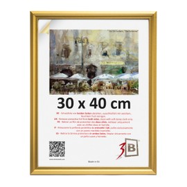 3-B Mori Picture Frame, Gold, 30 x 40 cm, Wooden Frame, Photo Frame, Document Frame with Acrylic Glass