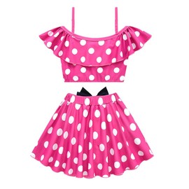 Dressy Daisy Polka Dots Tankini Dress Two Piece Swimsuit Swimwear Swimming Bathing Suit with Skirt & Headband for Toddler Girls Size 5T, Hot Pink