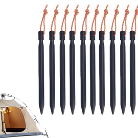 LUMOOM 10 Stück Zeltheringe, Camping Heringe, Ultralight Heavy Duty Aluminium Legierung Erdnägel mit Reflektierende Seil für Camping, Reisen, Wandern, Strand, Robust (Schwarz)