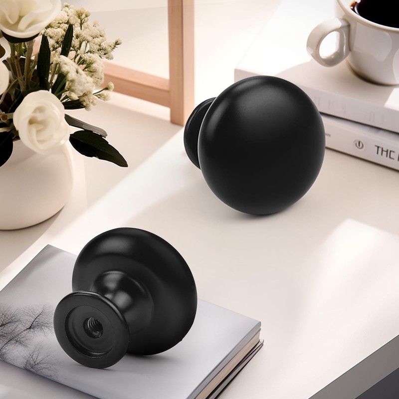 Probrico 5 Pack Cabinet Round Knobs in Black Finish,Kitchen Cabinet
