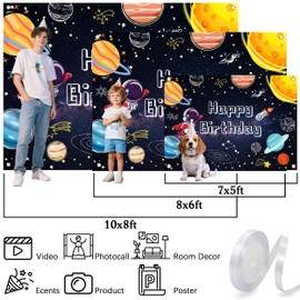 Space Birthday Decorations Backdrop 7 x 5 ft Boys Outer Space Background Solar System Galaxy Photo Props for Kids Adults Happy Birthday Supplies Banner Polyester