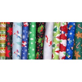 FlashPhoenix Quality Sewing Fabric – Christmas Fabric Snowman Gingerbread Penguin Tree 11 by The Yard Size: 36" x 44" Inches Bundle Lot #3 Cotton
