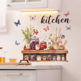 Kitchenware Utensil Shelf Wall Stickers, sacinora Spice Jar Colorful Butterfly Wall Decals Removable Vinyl Peel and Stick for Kitchen Dining Restaurant Baking Room Bar Home Decor Art Home Decoration