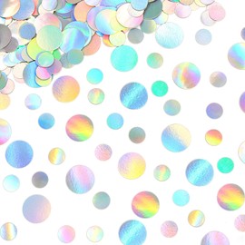 Vofrise 400PC Circle Dots Iridescent Confetti for Birthday Decorations Round Table Scatter for Wedding Baby Shower Bachelorette Bridal Shower Party Supplies
