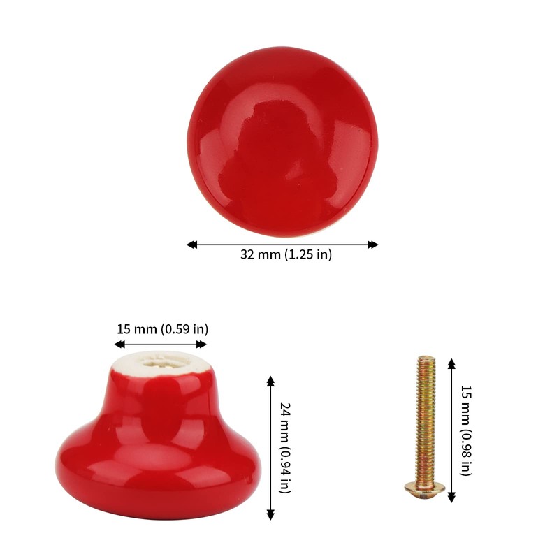 JAPCHET 20 PCS Red Ceramic Drawer Knobs, 32mm Ceramic Cabinet