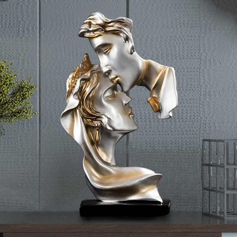 Couples Kiss Sculpture Exquisite Decorative Resin Kissing Lover Figurine Home