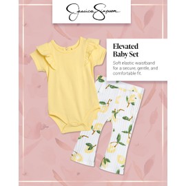 Jessica Simpson Baby Girl Clothes Set - 2 Piece Baby Onesie Bodysuit and Infant Pants Newborn Girl Outfits (Sizes: 0-9M), Size 0-3 Months, Yellow