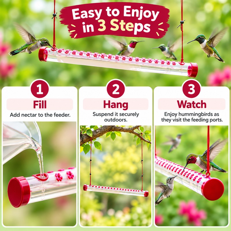 Hummingbird Feeder for Garden Use – Leak-Proof Red Plastic Feeder