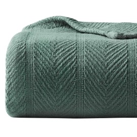 Eddie Bauer | Herringbone Collection | 100% Cotton Light-Weight and Breathable Blanket, Cozy and Soft Throw, Machine Washable, Twin, Green