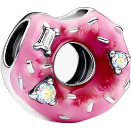 ZURWTCH Pink Doughnut Charm Fit Women Bracelet Necklaces Fashion Gifts 925 Sterling Silver DIY Jewelry