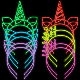 ZIRICHER 12 Mix Colors Glow in the Dark Headbands, Plastic Light Up Hair Band Luminous Headband For Girls Party Crown Headbands