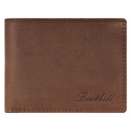 Benthill Men's Leather Wallet - Genuine Leather Wallet with RFID Protection - Slim Wallet for Men - Genuine Vintage Leather, Dark Brown (H)
