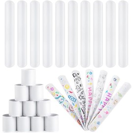 AMOR PRESENT Slap Bracelets Bulk, 64PCS White Slap Bracelets DIY Wrist Band Blank Snap Band for Kids Birthday Party Favors School Crafts Gifts Basket Stuffers Party Supplies