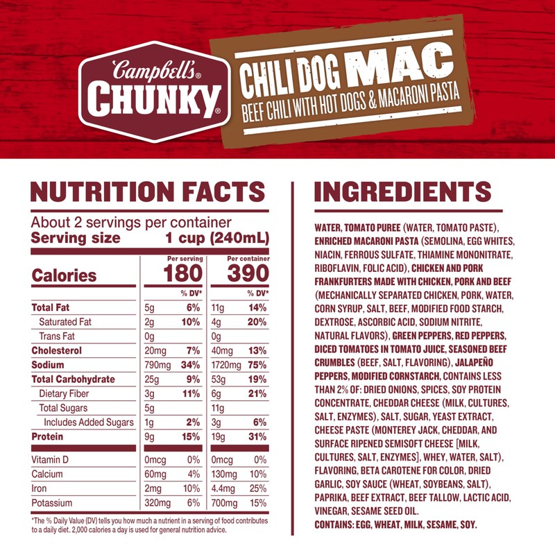 Campbell’s Chunky Chili Dog Mac Soup, 18.8 oz Can