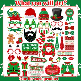 Ugly Christmas Sweater Party Decorations Photo Props, 42Pcs Ugly Sweater Photo Booth Props for Ugly Christmas Sweater Decorations Ugly Sweater Photo Props for Tacky Sweater Party Decorations
