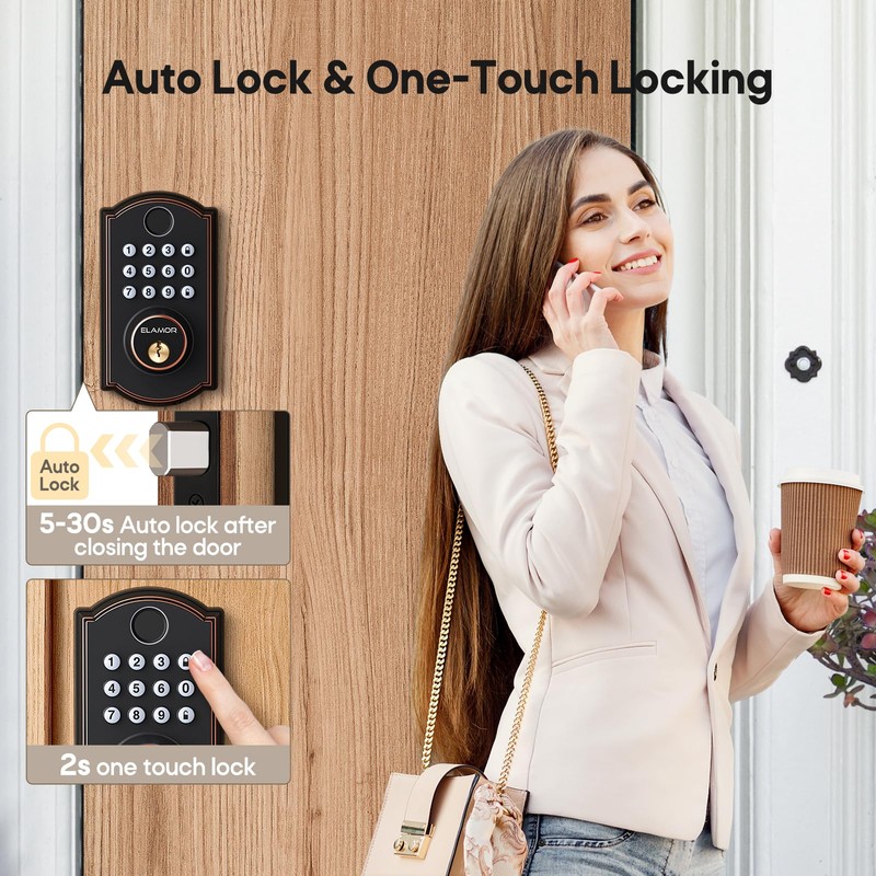 ELAMOR Fingerprint Door Lock, Keyless Entry Door Lock with Automatic