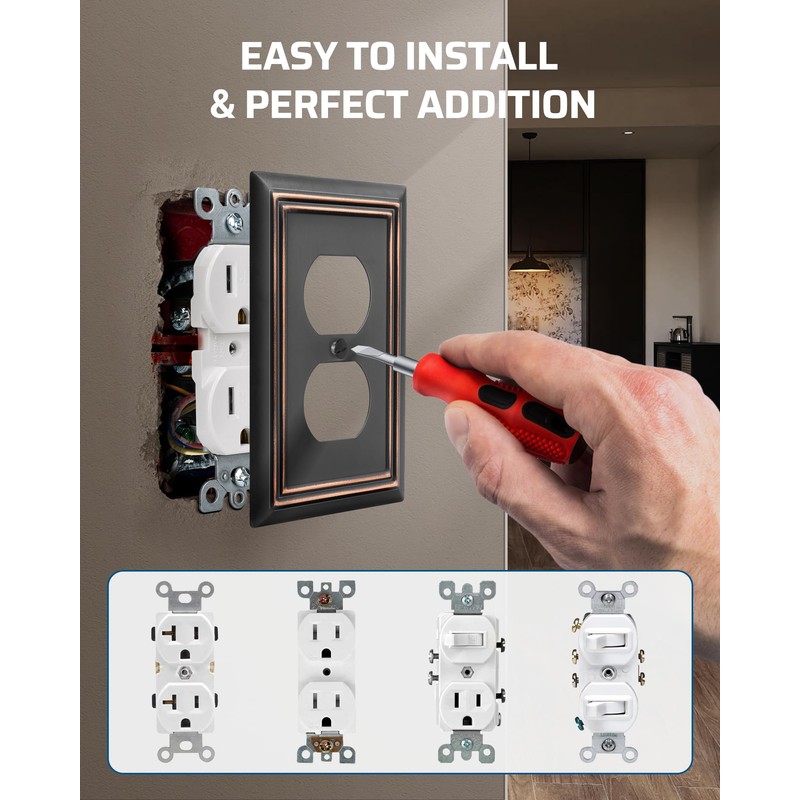 DEWENWILS 4-Pack Duplex Wall Plate, Metal Wall Outlet Cover for