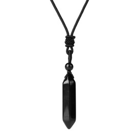Natural Stone Necklace For Women Hexagonal Ball Shape Natural Black Onyx Stone Crystal Pendant Necklace - Adjustable Black Rope Chain Creative Trendy Chic Charm Unisex Jewellery Par, rope, Onyx