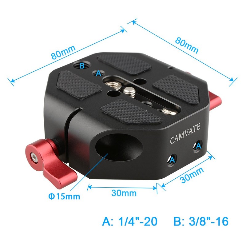 CAMVATE Camera 15mm Rod Type Universal Baseplate for Canon C100/300/500(Red)