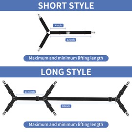 Wanheart Bed Sheet Straps - 4+2 Set with Triangle & Straight Clips, Adjustable Elastic Holders for Mattress & Corners, Fits Twin to King Size (Black) (6p Black)