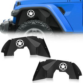 EYOUHZ for JL JT Front Inner Fender Liners Compatible with 2018-2024 Jeep Wrangler JL JLU & Gladiator JT 2/4 Doors, 2 PCS White Star Logo Mud Guards Carbon Steel Wheel Well Liners Fender Flares Cover