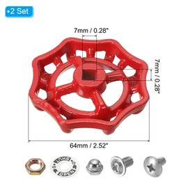 PATIKIL Outside Faucet Handle Square Stem Hole 8x8mm, Cast Steel Faucet Round Wheel Handle Replacement Water Spigot Handle with Screws Spacer, Red,2Pcs