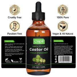 Capil Castor Oil 4oz – 100% Pure Cold Pressed, Organic & Hexane-Free – Moisturizer for Hair, Eyelashes, Brows, Skin & Nails – Vegan, Cruelty-Free, Paraben-Free