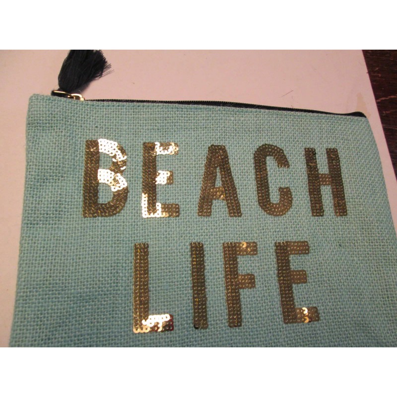 Mud Pie "Beach Life" and Starfish Sequin Design Jute Zip