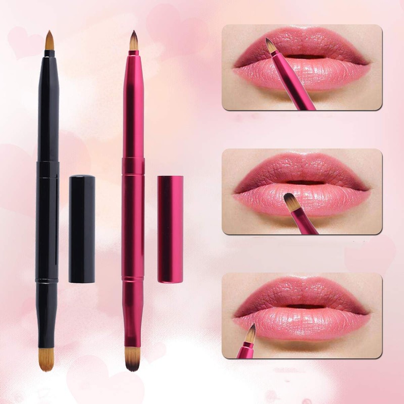 2 Pcs Retractable Lip Brushes Portable Dual End Lipstick Brush