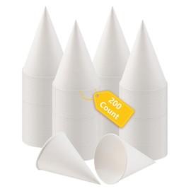 Terberl Disposable Paper Cone Cup White Cone Water Cups (200 Pack-4.5 oz), Snow Cone Cup Disposable Cone Paper Cup Shaved Ice Cups for Water Coolers, Sports Teams, Disposable Craft Funnels for Oil